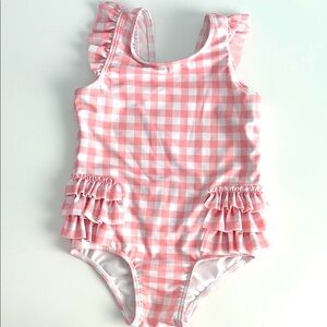 Tucker + Tate 18M Pink Gingham Ruffle Baby Swimsuit